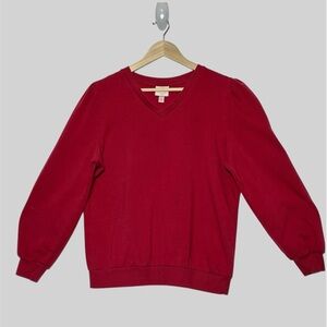 Deep Red V-Neck Sweatshirt-size Large-puffy sleeves